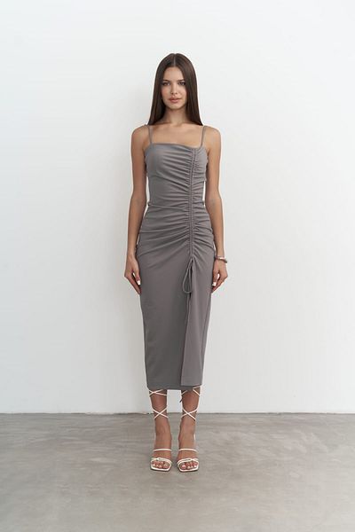 MAİ COLLECTİON Custom Gathered Gray Midi Dress
