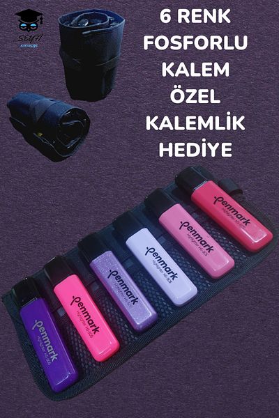 SEYFİKİRTASİYE PHOSPHORIZER PEN SET 6 COLORS 100% DOMESTIC PRODUCTION SPECIAL PRODUCTION PEN HOLDER WITH GIFT