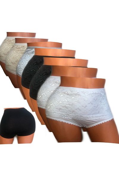 Afrodizyac Slip din bambus din dantelă cu talie ultra înaltă, 7 piese (EXTRA MOALE ȘI FLEXIBILE)