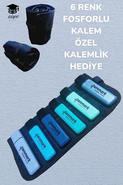 SEYFİKİRTASİYE Phosphorized 6-Color Pencil Set - 100% Domestic Production, Special Production Pen Holder Gift
