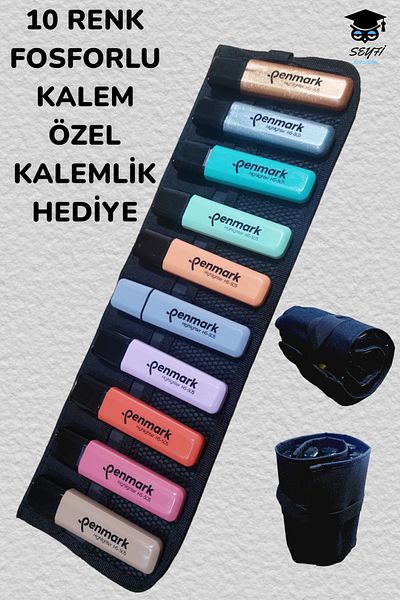 SEYFİKİRTASİYE Phosphorized 10 Colors Pencil Set - 100% Domestic Production, Special Production Pen Holder Gift