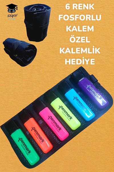 SEYFİKİRTASİYE Phosphorized 6-Color Pencil Set - 100% Domestic Production, Special Production Pen Holder Gift