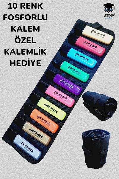 SEYFİKİRTASİYE Phosphorized 10 Colors Pencil Set - 100% Domestic Production, Special Production Pen Holder Gift