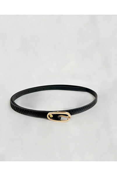 Generic Brand Black Croco Gold Buckle Thin Women's Belt