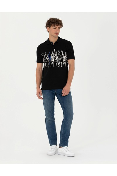 Pierre Cardin Μαύρο μπλουζάκι με λαιμόκοψη εφαρμοστό ELİFSU BUTİKHOME