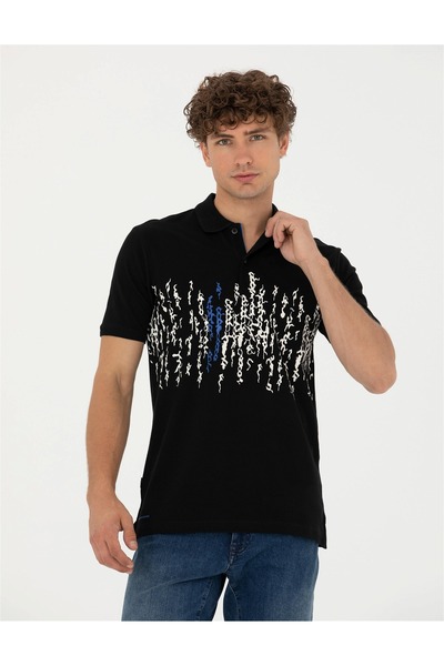 Pierre Cardin Μαύρο μπλουζάκι με λαιμόκοψη εφαρμοστό ELİFSU BUTİKHOME
