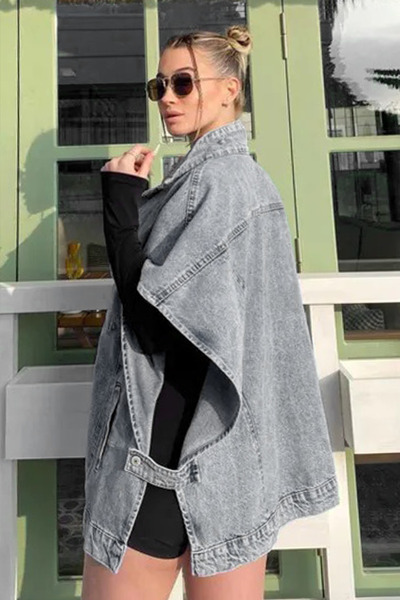 fehika Vestă poncho din denim de damă, supradimensionată, potrivire confortab...