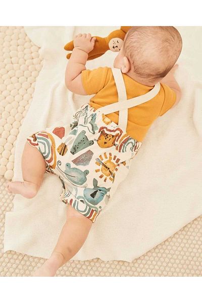 Next Baby 100% Cotton Animal Patterned Bodysuit and Pocket Salopet Set