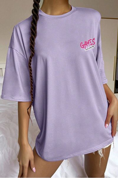 Revasser Unisex Lilac Crew Neck Games Printed Oversize