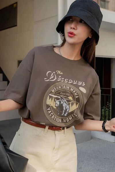 Revasser Καφέ Oversize Γυναικεία The Discover Printed
