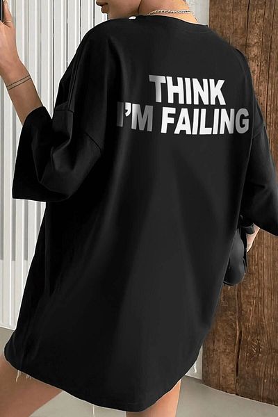 Revasser Unisex Μαύρο Oversize τυπωμένο Think I'm Failing Steps