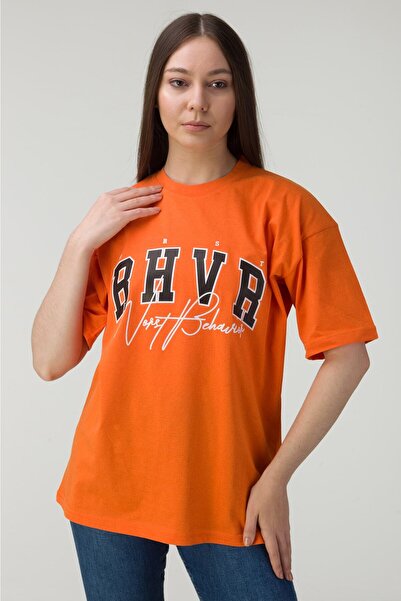 Revasser Γυναικείο μπλουζάκι Bhvr Orange Oversize με στάμπα