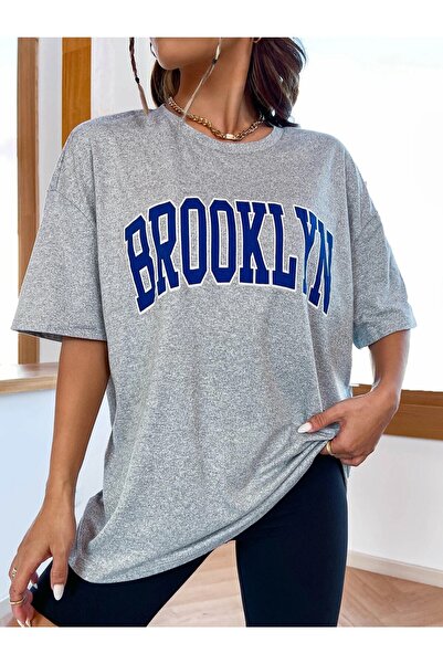 Revasser Unisex Oversize Brooklyn Printed Gri