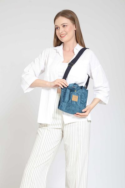 Street Bag Bera Woman - Geantă de umăr etnică boemă, dimensiune mică, albastru simplu, cadou de călătorie zilnică