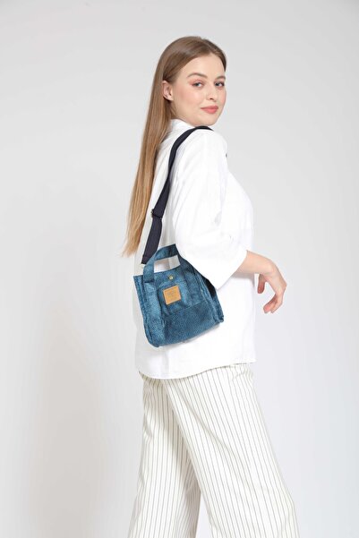 Street Bag Bera Kadın - Етнічна богемська сумка через плече, невеликого розміру, однотонна синя, для щоденних подорожей, сувенір