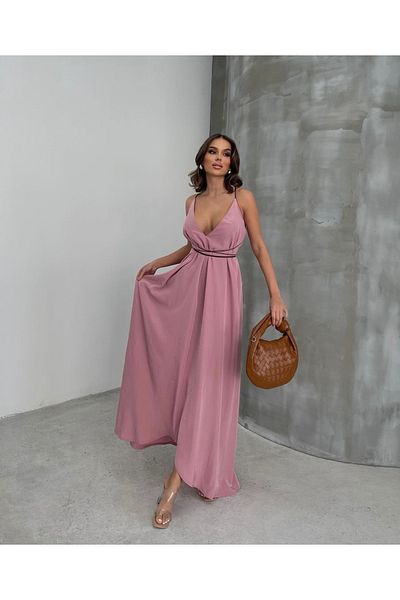 NARKISS Rochie din șifon din piele de trandafir uscat - cravată cu șnur
