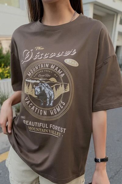 Revasser Καφέ Oversize Γυναικεία The Discover Printed