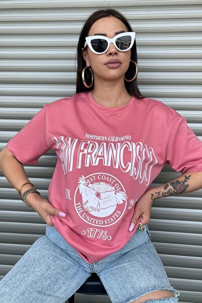 Revasser San Francisco Printed Γυναικεία Oversize Χτενισμένη Βαμβακερή Πούδρα