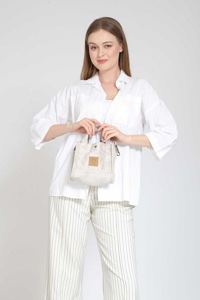 Street Bag Bera Woman - Geantă de umăr etnică autentică boemă, dimensiune mică, alb simplu, cadou de călătorie zilnică