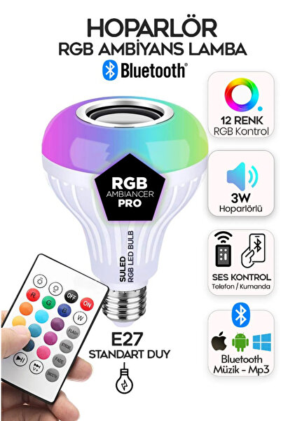 Rollovie Bluetooth Music Bulb Akıllı Hoparlör Led Işıklı Uzaktan Kumandalı Mü...