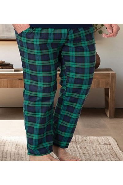 Mecit Pijama Ανδρικές πιτζάμες μονό πάτο - 80% βαμβάκι και 20% βισκόζη, καρό, λεπτομέρεια τσέπης, υφαντό βαμβακερό ύφασμα