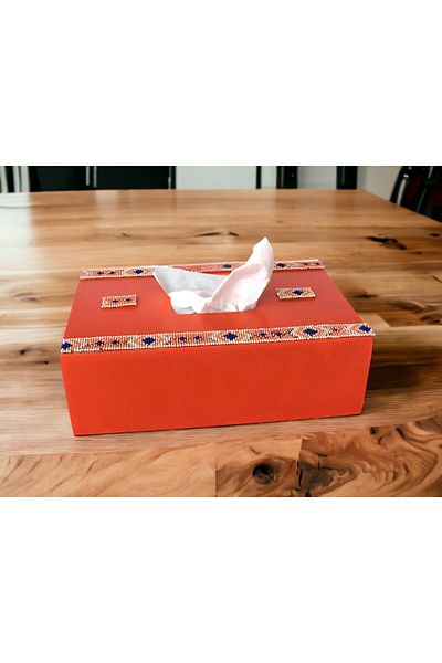 Fun Life Handmade Wooden Handkerchief Box with Bead Decoration - Pomegranate Flower