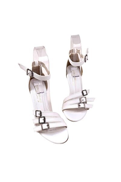 bescobel Women's Efyam White 3-Buckle Bathed Ankle Lacing Evening Dress Shoes 9 Cm