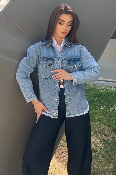 GÜLSELİ Jachetă de blugi de damă, cu buzunar dublu, brodat cu piatră, cu ciucuri
