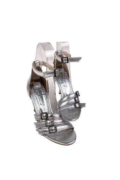 bescobel Women's Efyam Silver 3-Buckle Bathed Ankle Lacing Evening Dress Shoes 9 Cm