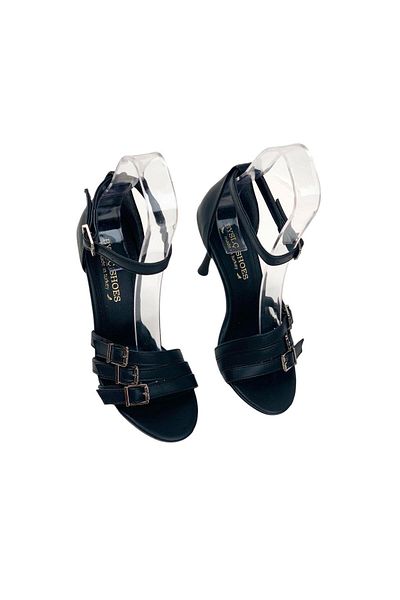 bescobel Women's Efyam Black 3-Buckle Bathed Ankle Lacing Evening Dress Shoes 9 Cm