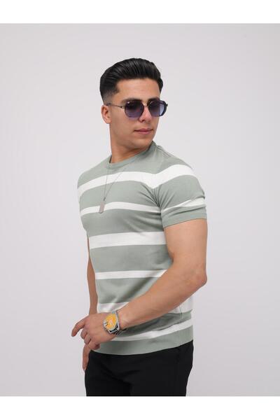 ASWEL 2024 YENİ SEZON BİSİKLET YAKA ÇİZGİLİ PAMUK TRİKO T-SHIRT ASWTRTS102