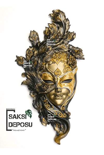 saksı deposu Venedik Mask Heykeli Tavus Kuşlu Duvar Maskesi 50cm x 25cm