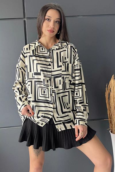GÜLSELİ Πουκάμισο Oversize με κρεμ σχέδιο