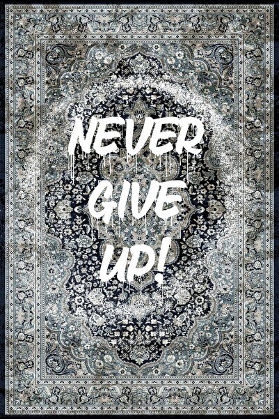 Rugs Modern Halı Fiorella Never Give Up yazılı Yeşil vintage Dokuma Taban  De...