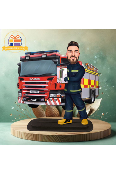 3D Hediye Dünyası Yangın söndüren itfaiyeci eri karikatürü biblo hediye  3d masa üstü biblo hediyesi