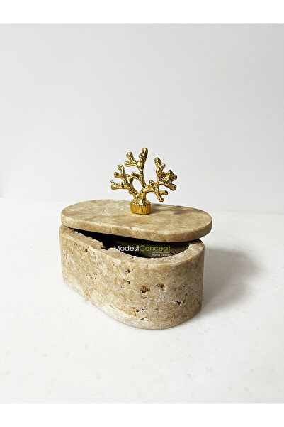 Modestmar Traverten Kase, Traverten Takı Kutusu Oval Mermer Takı Kutusu Gold ...