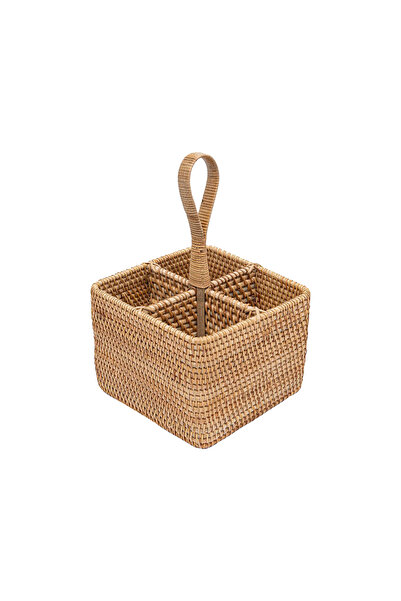 Naturel Home Bohemian Square Rattan Cutlery and Spoon Holder, Scandinavian, Modern