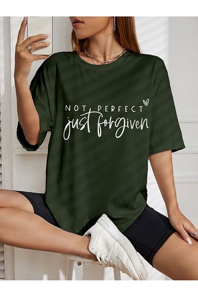 aynewmoda Tricou oversize cu imprimeu NU PERFECT