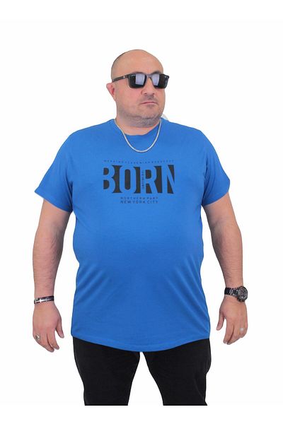 MocGrande Ανδρικό μπλουζάκι με λαιμόκοψη σε χρώμα Saks Plus Size - Γεννήθηκε 24143