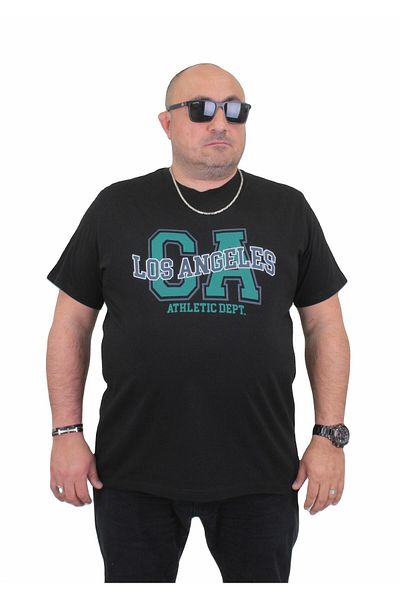 MocGrande Мъжка тениска Los Angeles Plus Size - с кръгло деколте, ЧЕРНА 24136