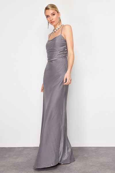 Trendyol Collection Gray Metallic Woven Long Evening Dress TPRSS24AE00133