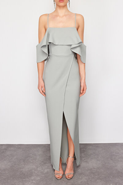 Trendyol Collection Βραδινό μακρύ φόρεμα με υφασμένο μέντα TPRSS24AE00145