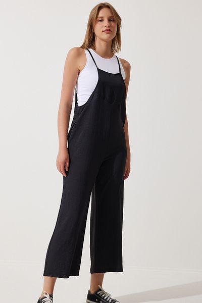 Happiness İstanbul Schwarzer Gärtner-Jumpsuit mit Taschen für Damen DD00910
