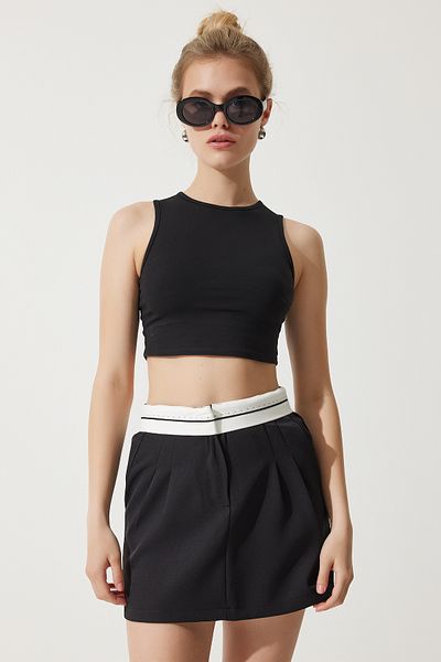 Happiness İstanbul Women's Black Contrast Line Knitted Skirt Ub00272