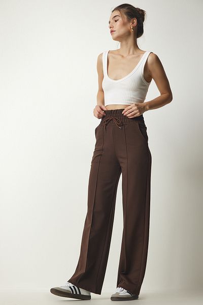 Happiness İstanbul Braune Basic-Strick-Jogginghose mit Taschen für Damen XR00018