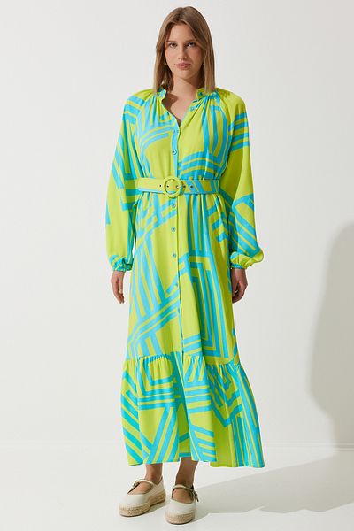 Happiness İstanbul Női olajzöld öves Oversize nyári viszkóz ruha ZH00034