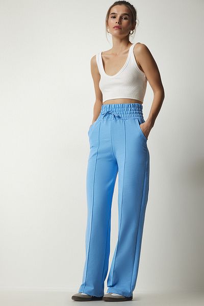 Happiness İstanbul Himmelblaue Basic-Strick-Jogginghose mit Taschen für Damen XR00018