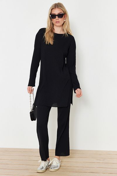 Trendyol Modest Πλεκτό σετ μαύρου μεγάλου μεγέθους - Σετ από κάτω με κορδόνι TCTSS24US00060