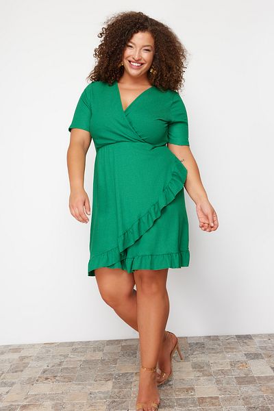 Trendyol Curve Green Double-breasted Flounced Knitted Dress Double-breasted Flounced Mini Knitted Dress TBBSS24AH00037