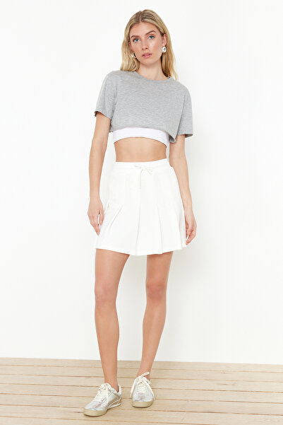 Trendyol Collection Fehér csipke részletes A vonal/szoknya nyitó redős szoknya TWOSS24ET00216